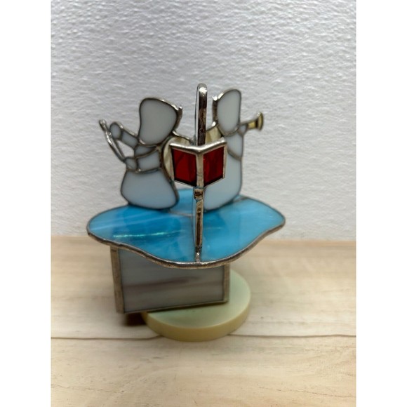 Vtg Christmas Angels Stained Glass Sankyo Japan Music Box Carousel Amazing Grase - Picture 2 of 11